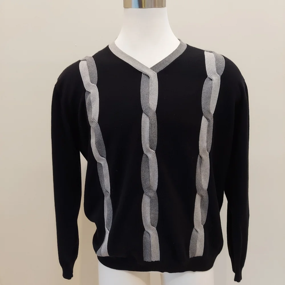 Men's retro cotton pullover Crewneck sweater. Black/White/Gray XXL - Picture 2 of 8